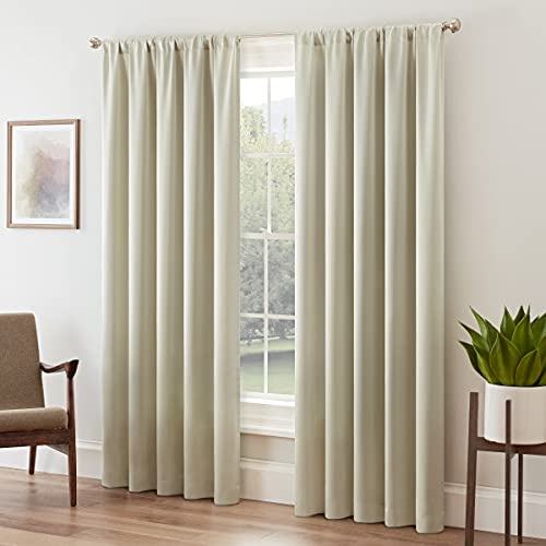 Eclipse Solid Thermapanel Room Darkening Rod Pocket Curtain, Window Curtain for Bedroom and Living Room, (1 Panel), 52 in Wide x 84 in Long, Stone
