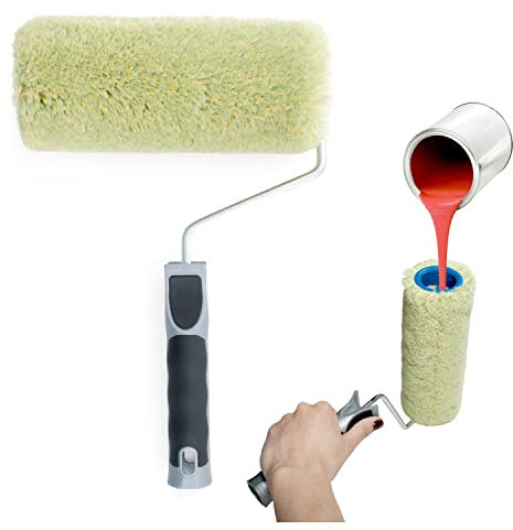 PENNELLIFICIO 2000 | Rullo in Tessuto Acrilico con Serbatoio per la Pittura Integrato, Antigoccia, Per Tinteggiare, Muri Interni, Idropittura, Larghezza 20 cm, ⌀ 8,5 cm – Made in Italy