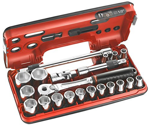 FACOM Coffret Detection Box - Cliquet Manche Rotatif Haute Performance et Douilles 1/2 6 Pans Métriques Plus Accessoires - SL.DBOX500PB