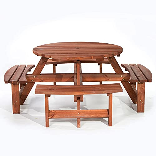 BrackenStyle York 8 Seat Round Picnic Table, Brown, 6ft Diameter