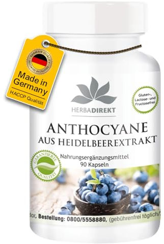 Antociani di estratto di Mirtilli neri - 90 capsule | HERBADIREKT by Warnke Vitalstoffe - Qualità da farmacia tedesca