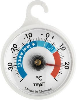 TFA Dostmann Termometro analogico da frigorifero con gancio, 14.4005, con zone di raffreddamento, congelatore e cella frigorifera per il controllo della temperatura, fino a -40 °C, bianco