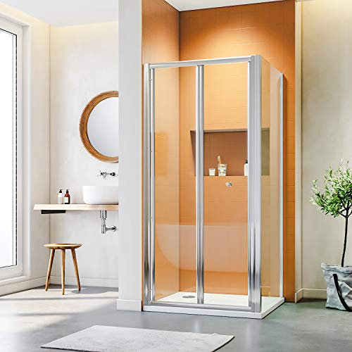 ELEGANT 800x700mm Bifold Shower Door Folding Shower Screen with Side Panel, Inward Sliding Open Wetroom Shower Enclosure Cubicles