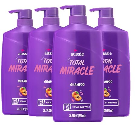 Aussie Total Miracle with Apricot & Macadamia Oil, Paraben Free Shampoo, 26.2 fl oz Pack of 4