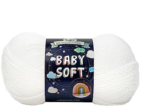 Lion Brand Yarn, Baby Soft Crochet Yarn, White Pompadour, Shiny, 1 Pack
