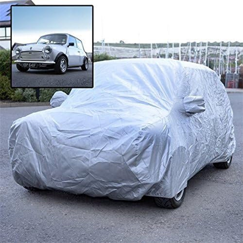 UK Custom Covers Austin Mini Saloon Car Cover - Outdoor Waterproof Protection and Indoor Cover For Classic Mini Cars/Full Car Cover For Winter - Fits 1959-2000 Models (Silver)