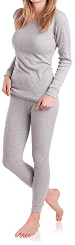 MT Ensemble de sous-vêtements de ski et thermiques pour femme - sous-vêtements chauds à manches longues avec intérieur doux, Gris acier, S