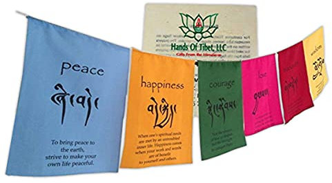 Hands of Tibet handgefertigte tibetanische Gebetsfahnen, Glück, Mut, Liebe, Ruhe, Weisheit