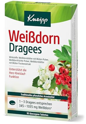 Kneipp Weißdorn Dragees - Traditionelles pflanzliches Arzneimittel - unterstützt die Herz-Kreislauf-Funktion - 1 x 90 Dragees