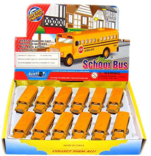 🚌 KiNSFUN Classic Long Nose School Bus 2½ Die Cast Metal w/ Pull Back Action 12 Pack