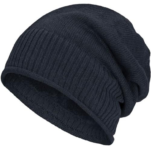Compagno gefütterte Wintermütze für Herren und Damen Mütze Beanie Haube Einheitsgröße Strickmütze, Farbe:Marineblau