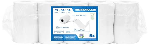 THERMALKING EC Cash Rollen Thermopapier 57mm x 35mm x 12mm - Thermorollen 57x35x12 für EC & Kredit-Kartenlesegeräte - Thermal Rolls for EC Device - Für Systeme bis 14m Papierbedarf (5 Stk)