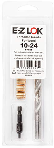 E-Z LOK 400-3 Threaded Inserts for Wood, Installation Kit, Brass, Includes 10-24 Knife Thread Inserts (6), Drill, Installation Tool