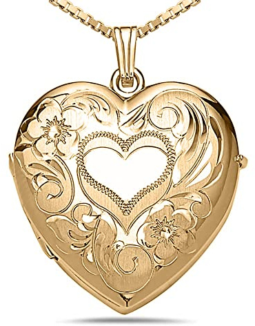 PicturesOnGold.com Personalized Gold Heart Locket Necklace for Women with 4-Page Photo's Heart Locket Necklace 1 1/4 Inch x 1 1/4 Inch in 14K Gold