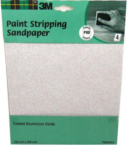 3M Sandpaper Coarse p80 Paint Stripping 4 Sheet pack coated aluminium oxide