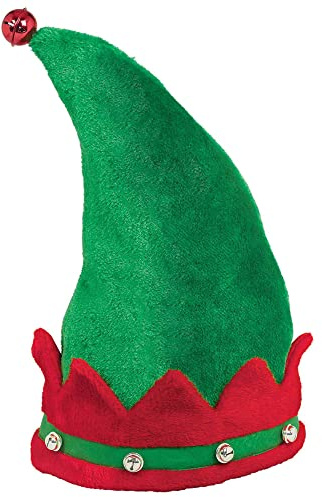 Deluxe Elf Hat - 15x11 (Pack Of 1) - Red & Green Plush With Felt & Bells - Festive Holiday Costume Accessory