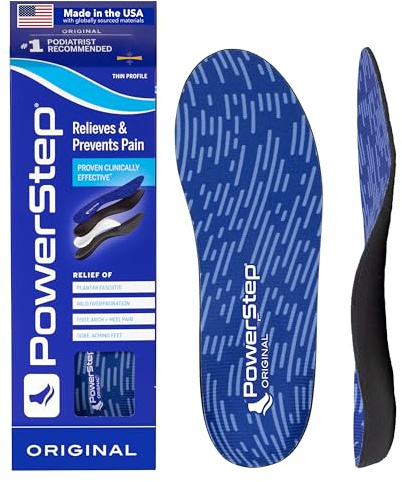 PowerStep Original Insoles, Arch Pain Relief Orthotics, Tight Shoes, Foot Support for Plantar Fasciitis, Mild Pronation, Foot & Arch Support Inserts, Shoe Inserts, Made in the USA (M 4-4.5, W 6-6.5)