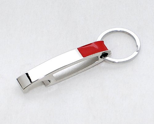 Schlüsselanhänger aus Metall mit Klappe Flasche Rot/Stahl