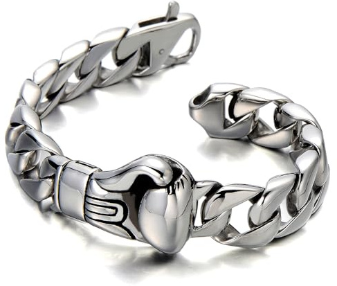COOLSTEELANDBEYOND Diseño único, Guante de Boxeo Barbozzale Cadena Barbada, Pulsera de Hombre, Brazalete de Acero Inoxidable, Pulido