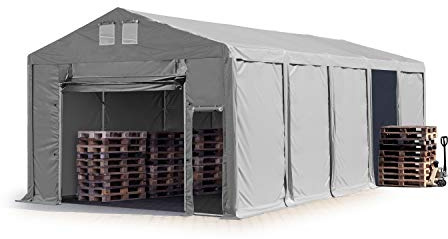 TOOLPORT Lagerzelt Industriezelt 5x10 m Zelthalle mit 3m Seitenhöhe PVC Plane 850 N grau wasserdicht Ganzjahreszelt mit Hochziehtor