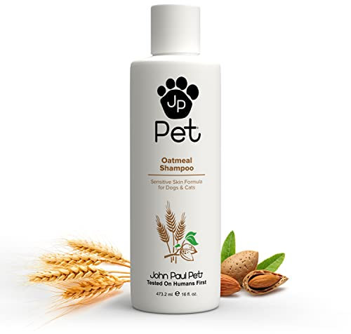 John Paul Pet Oatmeal Shampoo - Grooming for Dogs and Cats, Soothe Sensitive Skin Formula with Aloe for Itchy Dryness for Pets, pH Balanced, Cruelty Free, Paraben Free, Made in USA