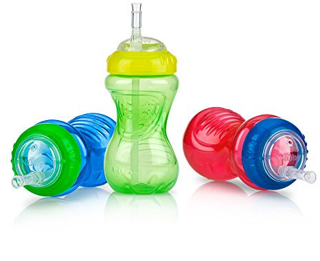 Nuby 3-teiliger Becher für Jungen, auslaufsicher, mit flexiblem Strohhalm, 284 ml