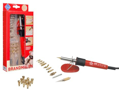 Pebaro Kit de pirograbado, 1 pistón, 11 puntas de fuego, 9 sellos de fuego, multicolor, acrílico, bolígrafo, set