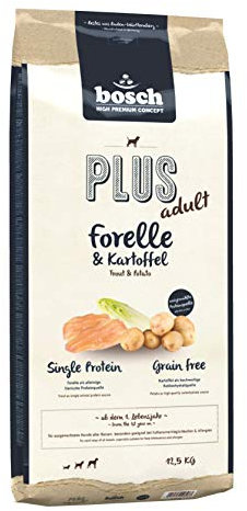 bosch HPC PLUS Adult Forelle & Kartoffel | Hundetrockenfutter für ausgewachsene Hunde aller Rassen | Single Protein | grain-free | 1 x 12.5 kg