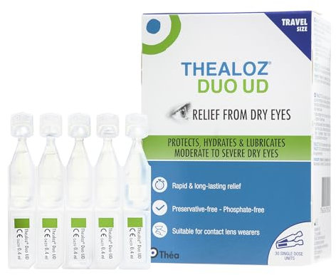30 Thealoz Duo Unidose Eye Drops – Travel Size| Rapid & Long-Lasting Relief for Dry, Tired & Sore Eyes | Gentle, Preservative-Free Formula | Suitable for Contact Lens Wearers | 30 Single Dose Units