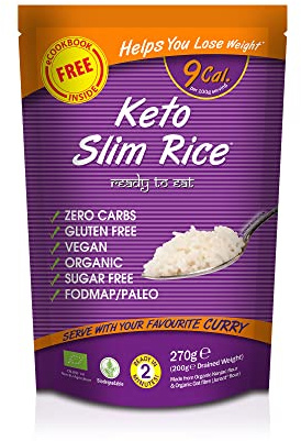 Eat Water Keto Slim Rice (Pack of 5 x 270g) Instant Organic Konjac Rice, Zero Carb, Low Calorie, Gluten, Fat & Sugar Free, Ready to Eat, Vegan High Fibre Food for Paleo Diet Friendly
