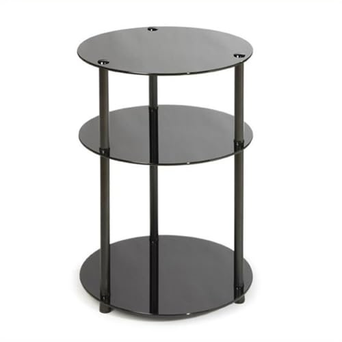 Convenience Concepts Designs2Go Midnight Classic 3-Tier Round Glass Side Table, Black Glass, 15.75 in x 15.75 in x 24.5 in