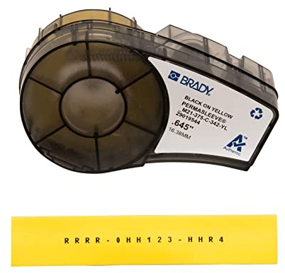 Brady Ruban d'Étiquette PermaSleeve en Polyoléfine Thermorétractable pour Imprimantes M210 & M211 - Étiquetage Câbles et Fils - Noir sur Jaune (16.40 mm x 2.10 m) - M21-375-C-342-YL