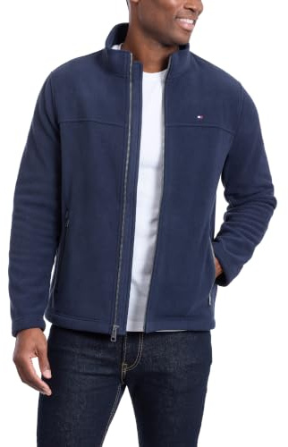 Tommy Hilfiger mens Classic Zip Front Polar Fleece Jacket, Navy, Medium US