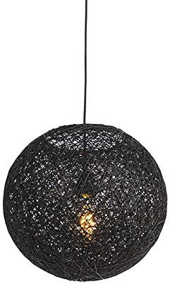 Qazqa - Modern Hängelampe I Pendellampe I Pendelleuchte schwarz 35 cm - Corda I Wohnzimmer I Schlafzimmer - Papier I Tau Rund I Kugel I Kugelförmig - LED geeignet E27