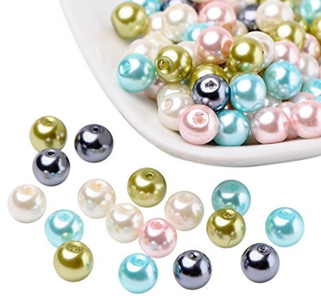 Pandahall Mélange de perles de verre nacré rose, plusieurs couleurs 8mm