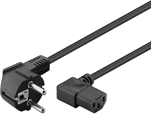 Goobay 50080 Kaltgerätekabel 2m / 90 Grad C13 Kaltgerätebuchse & Schutzkontaktstecker / Universelles PC Monitor PC Stromkabel C13 Winkelstecker Netzkabel / Schwarz / 2m
