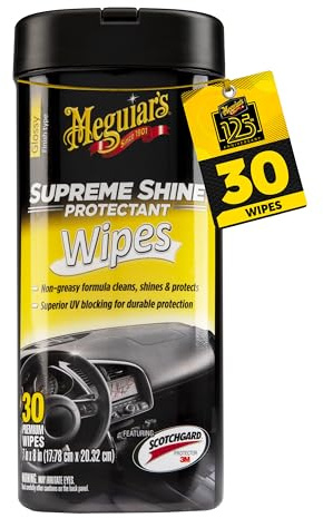 Meguiar's Supreme Shine Protectant Wipes - Convenient Protectant Wipes with UV Blocking for Durable Protection, Premium Car Wipe that Clean and Leave a Non-Greasy Glossy Shine, 30 Count