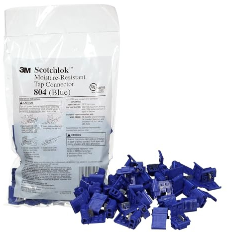 3M Scotchlok Electrical IDC 804-POUCH, Blue, 18-16 AWG(solid/stranded), 14 AWG (stranded), 25 per pouch, Insulation Displacement Connector 804, Self Stripping