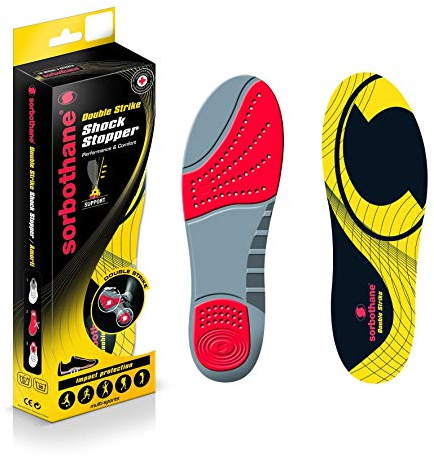 Sorbothane Double Strike Insoles, UK Size 11-12.5, Shock Absorbing Shoe Inserts for Impact Reduction and Athletic Use, Footbeds for Forefoot and Heel Support, Sole Replacement for Walking and Running