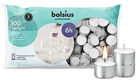 BOLSIUS Tea Lights Candles - Bulk Pack of White Unscented Candle Lights with 6 Hour Burning Time - Tea Candles for Wedding, Home, Parties, and Special Occasions (Pack of 100)