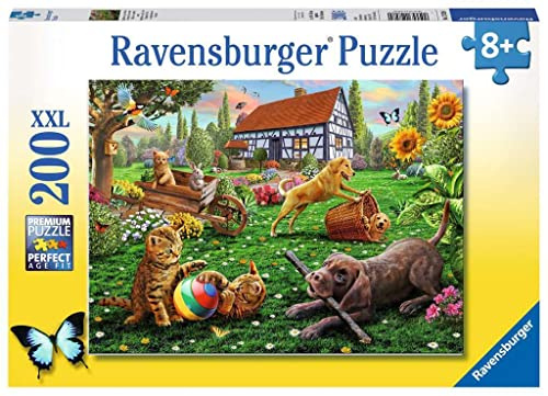 Ravensburger barnpussel - 12828 upptäcktsresande på fyra tassar - katter och hundpussel för barn från 8 år och uppåt, med 200 bitar i XXL-format