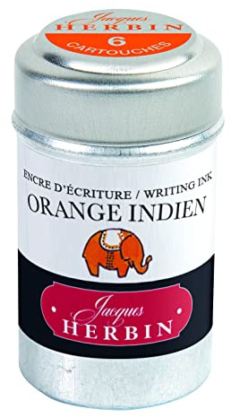 Jacques Herbin 20157T - Une boite de 6 cartouches d'encre pour stylo-plumes et stylos roller (produit sans emballage - objectif zéro déchet), Orange indien