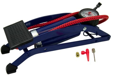 Sakura PG270 Pompe à Pied Monocylindre – Tuyau de 52 cm, Connecteur à Onglet de Verrouillage, Manomètre, 3 Adaptateurs de Valve