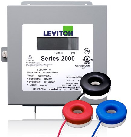 Leviton Series 2000 480V 3P4W 100A Indoor Kit with 3 Solid Core CTs, 2K208-1SW