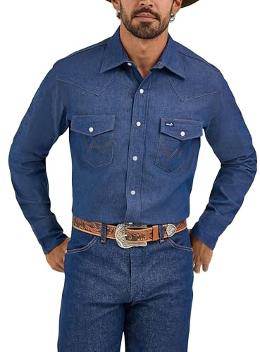Wrangler herr cowboy skuren västerländsk långärmad fast finish snäpparbete skjorta