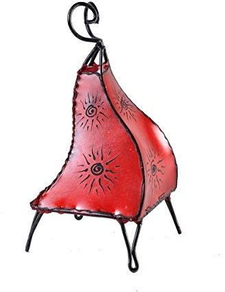 Lámpara de pie marroqui de cuero natural pintado a mano con alheña o henna, modelo Mellah Sol 40 cm Color rojo