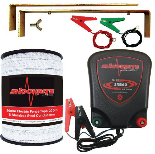ShockRite Electric Fence Energiser SRB60 12 Volt 0.6 Joule 200m 20mm White tape