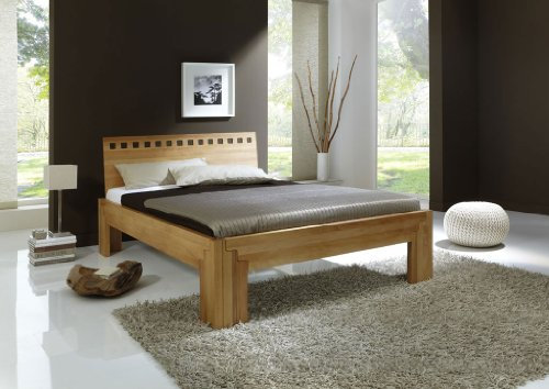 DaMi Holzbett Stella Plus B - Massivholz-Bett in Kernbuche - Metallfreies Stecksystem - Doppelbett, 140 x 200 cm