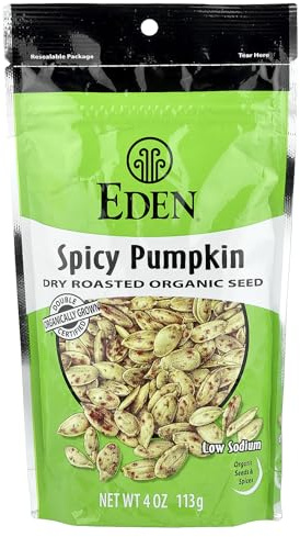 Eden, Organic Dry Roasted Seeds, Spicy Pumpkin, Resealable Bags, 4 oz