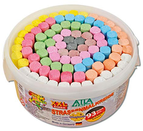 ATLA Glitzer Straßenmalkreide im XXL Eimer, 93 Stück inkl. schwarz - Malkreide